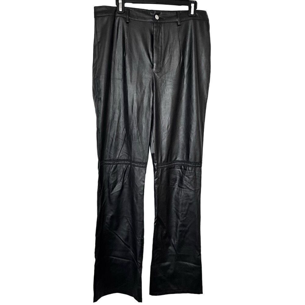 PrettyLittleThing High Rise Embroidered Seam Vegan Leather Pants Black Size 12